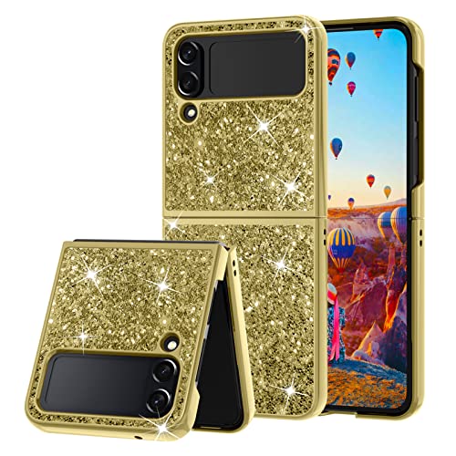 UZEUZA Glitzer Hülle Kompatibel mit Samsung Galaxy Z Flip 4 5G Hülle ​2022 Shiny Slim leicht Schutzhülle PC Schale Cover für Damen Girls Handyhülle für Galaxy Z Flip 4 von UZEUZA