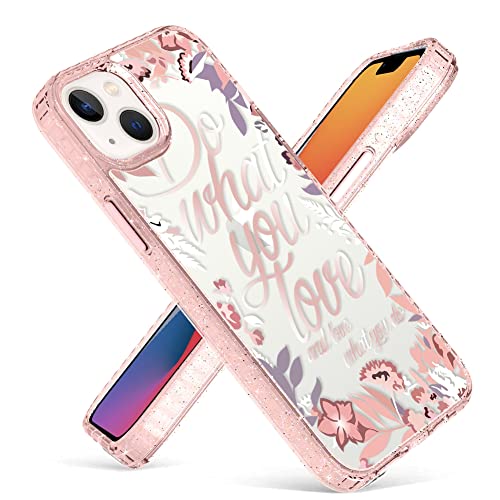 UZEUZA Hülle Glitzer Kompatibel mit iPhone 14 Plus Hülle, Crystal Pink Leopard Slim Case für Mädchen Frauen TPU Bumper Schutzhülle für iPhone 14 Plus 6.7'' 2022 von UZEUZA