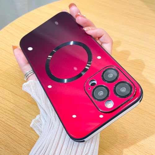 UZEUZA Kompatibel mit iPhone 15 Pro Max Fall Magnetisch, Gradient Glas Rückseite mit Full Camera Lens Protector [Kompatibel mit MagSafe] für Mädchen Frauen -Rot von UZEUZA
