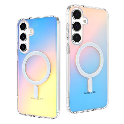 UZEUZA Magnetisch Glitzer Hülle für Samsung Galaxy S25 Plus Kompatibel mit MagSafe Fluoreszierende irisierende Farbe Schlanke Stoßfeste Transparente Matte Schutzhülle für Frauen Mädchen von UZEUZA