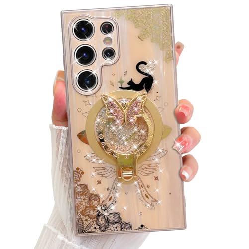 UZEUZA Magnetische Hülle für Samsung Galaxy S22 Ultra 6,8 Zoll Nettes Schmetterling Ring Stand Glitter Diamant Design, Luxus Überzug Stoßfänger Fall für Frauen Mädchen, Golden UZEUZA Magnetische Hülle für Samsung Galaxy S22 Ultra 6,8 Zoll Nettes Schmetterling Ring Stand Glitter Diamant Design, Luxus Überzug Stoßfänger Fall für Frauen Mädchen, Golden von UZEUZA