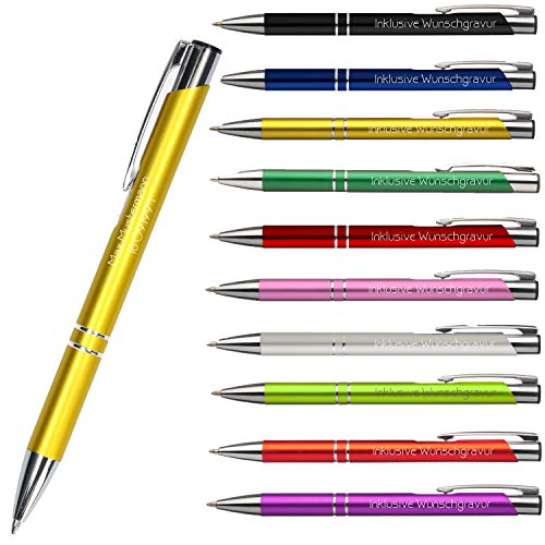 Uakeii Kugelschreiber mit Gravur - Kulli als Geschenk für Kollegen zu Weihnachten - Hochwertiger Stift für Büro, Schule & Uni - Personalisierte Kugelschreiber in vielen Farben (Gelb) von Uakeii