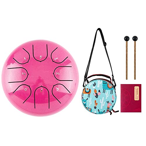 Tongue Drum 8 Noten 15,2 cm Musik-Stahltrommel Percussion Instrument mit Trommelschlägeln Tragetasche Tolles Geschenk für Anfänger Erwachsene (Rosa) von Ubblove