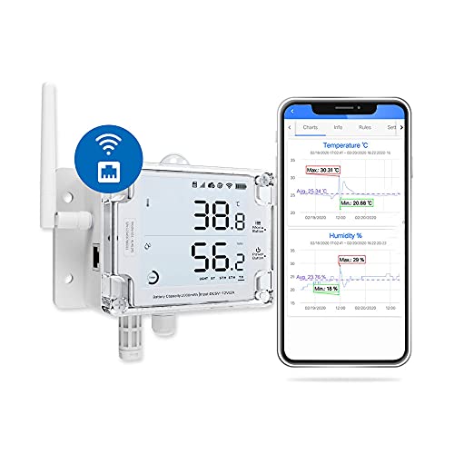 UbiBot GS1-AETH1RS | digitales WLAN-fähiges Thermo- und Hygrometer mit Warnungen, ferngesteuerter Temperatur-Datenlogger, (2,4-GHz-WLAN und RJ45-Ethernet-Kabel, kein Hub erforderlich) von UbiBot