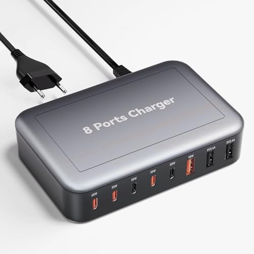 USB-Ladegerät C, 135 W 8-Port USB-Ladestation, 65 W PD QC3.0 Schnellladestation für mehrere Geräte, Ladestation für Nachttische, USB-Hub für MacBook, Laptop, iPhone, Galaxy von Ubigbuy