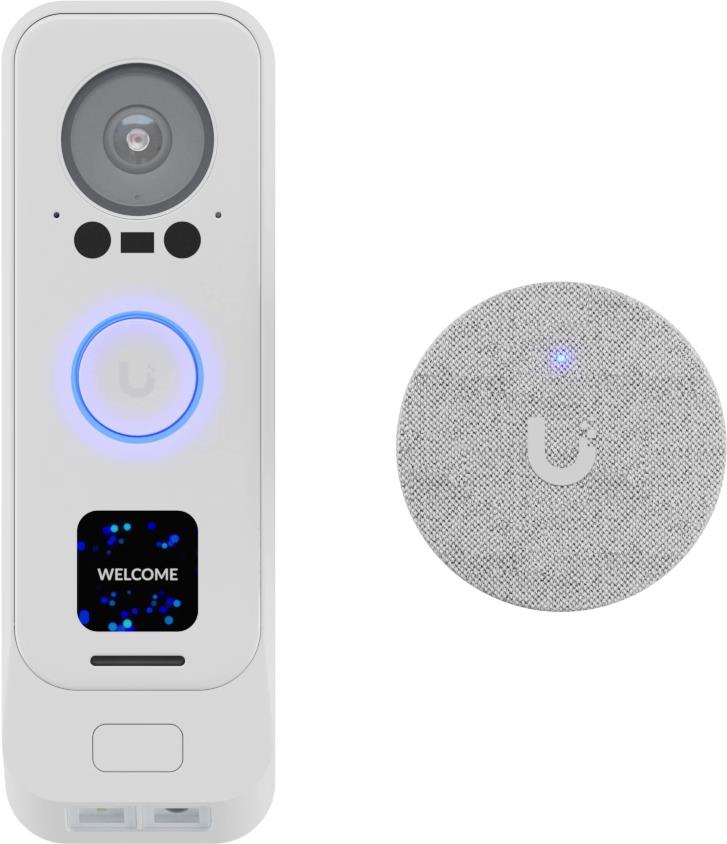 Ubiquiti G4. Produktfarbe: Weiß, Volumen (dB): 80 dB, Beste Verwendung: Haus. Megapixel (ca.): 5 MP, Auflösung zweite Kamera: 8 MP, Maximale Video-Auflösung: 1600 x 1200 Pixel. Übertragungstechnik: Kabelgebunden, Ethernet Schnittstellen Typ: Gigabit Ethernet. Energiequelle: PoE, Leistung: 7 W, DC input Spannung: 37 - 57 V. Breite: 51,7 mm, Tiefe: 28,7 mm, Höhe: 160,6 mm (UVC-G4 DOORBELL PRO POE KIT-WHITE) von Ubiquiti