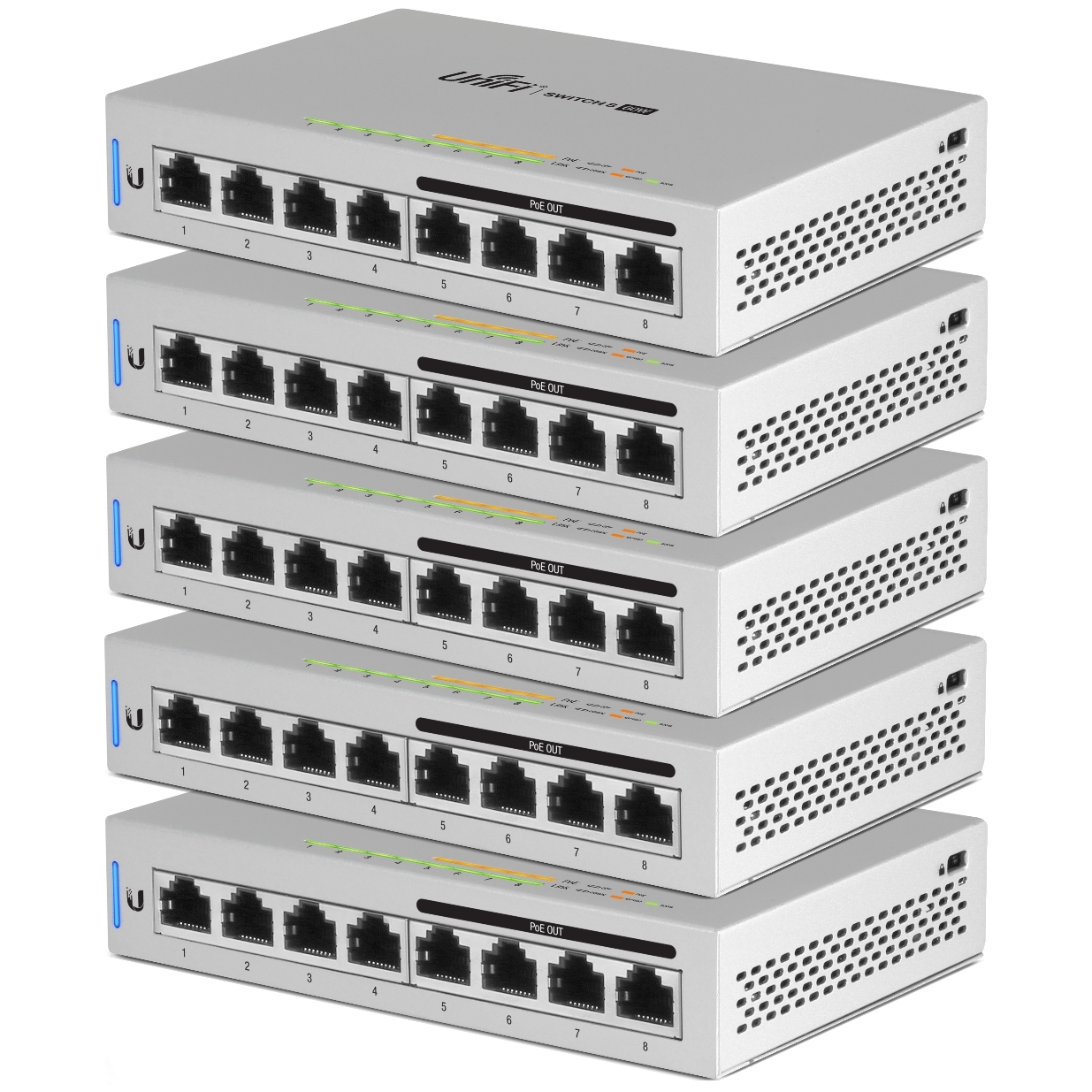 Ubiquiti UniFi 8-Port Switch (US-8-60W-5) 5er Pack [4x PoE, 60W, Gigabit-LAN, lüfterlos] von Ubiquiti