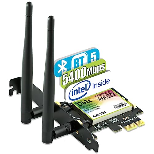 Ubit WLAN Karte, Bis zu 5400Mbit/s PCIe Intel WLAN & Bluetooth 2-in-1 (2.4Ghz, 5Ghz und 6Ghz) WiFi 6 Karte für Desktop PC Windows 11/10(64Bit) von Ubit