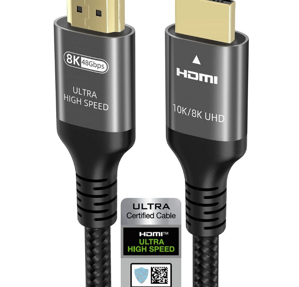 Ubluker Ultra High Speed HDMI 2.1 Kabel, 8K/60Hz, 4K/120Hz, 48 Gbit/s, eARC HDMI-Kabel, HDMI, HDMI (200 cm), 48 Gbit/s Bandbreite, eARC, Dynamic HDR, Gaming-optimiert, 10K/8K von Ubluker