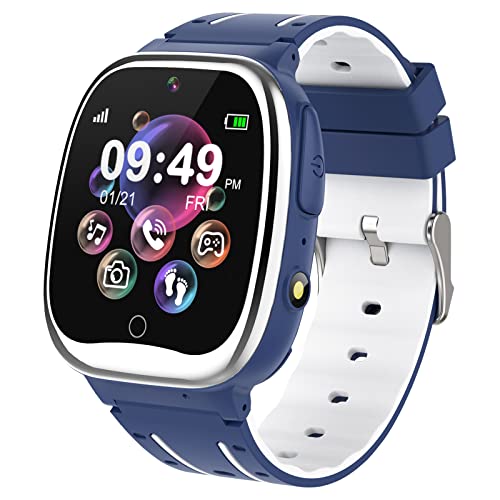 Ucani Smartwatch Kinder - Smart Watch Kids Telefon Uhr mit Schrittzähler 26 Spiele Anruf SOS Musik Kamera Wecker Taschenlampe, Kinderuhr Telefonieren für Jungen Mädchen 4-10 Jahre Geschenk (Blau) von Ucani