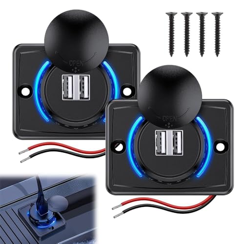 Udbrud 2 Stück Auto USB Steckdose, 3.1A Auto Dual U SB Port Ladebuchse, Au-to Ladegerät USB Zigarettenanzünder mit LED Schnelllade für 12V/24V Autos Wohnmobil Motorrad Boot von Udbrud