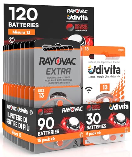 120 Batterien für Hörgeräte Rayovac Extra Advanced 13. - 90 Rayovac + 30 Udivita von Udivita