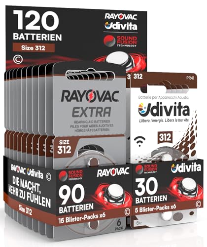 120 Batterien für Hörgeräte Rayovac Extra Advanced 312. - 90 Rayovac + 30 Udivita von Udivita