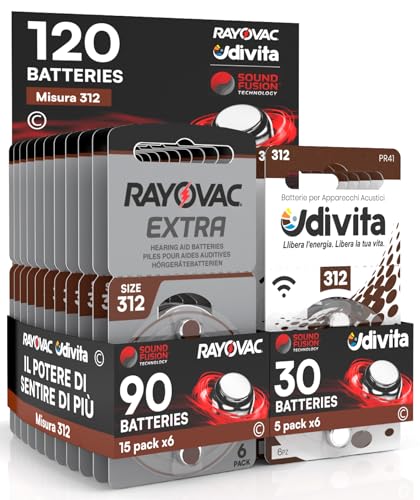120 Batterien für Hörgeräte Rayovac Extra Advanced 312. - 90 Rayovac + 30 Udivita von Udivita