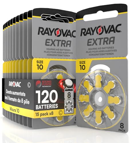 120 Batterien für Hörgeräte Rayovac Extra Größe 10. - 5 Blister mit 8 Batterien von Udivita