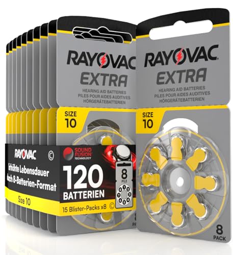 120 Batterien für Hörgeräte Rayovac Extra Größe 10. - 5 Blister mit 8 Batterien von Udivita