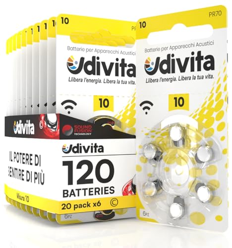120 Batterien für Hörgeräte Udivita Größe 10 PR70 mit Sound Fusion-Technologie - 20 Blister mit 6 Batterien 120 Batterien für Hörgeräte Udivita Größe 10 PR70 mit Sound Fusion-Technologie - 20 Blister mit 6 Batterien von Udivita