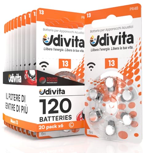 120 Batterien für Hörgeräte Udivita Größe 13 PR48 mit Sound Fusion-Technologie - 20 Blister mit 6 Batterien von Udivita