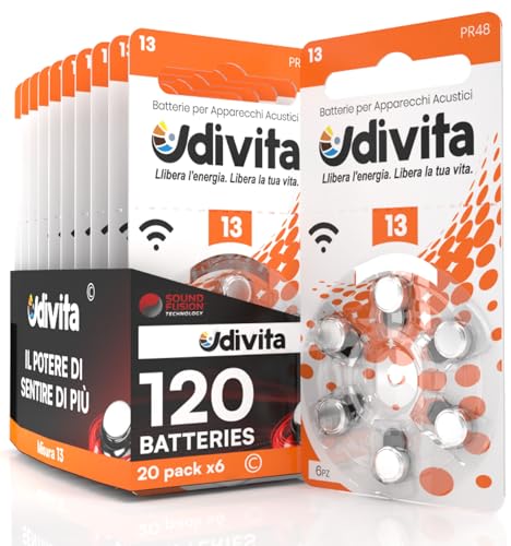 120 Batterien für Hörgeräte Udivita Größe 13. mit Sound Fusion Technologie - 20 Blister mit 6 Batterien von Udivita