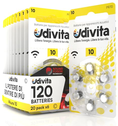 120 Batterien für Ohr-Hörgeräte Udivita Größe 10. - 20 Blister mit 6 Batterien von Udivita