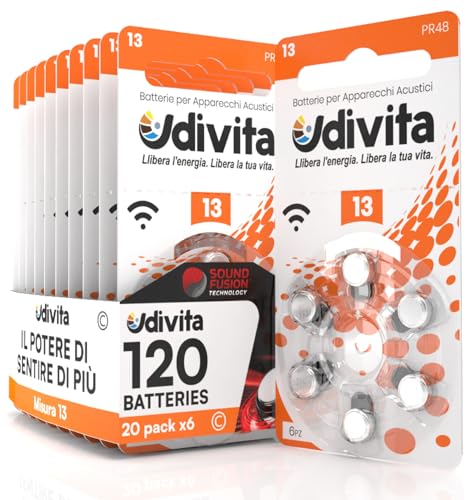 120 Batterien für Ohr-Hörgeräte Udivita Größe 13. - 20 Blister mit 6 Batterien 120 Batterien für Ohr-Hörgeräte Udivita Größe 13. - 20 Blister mit 6 Batterien von Udivita