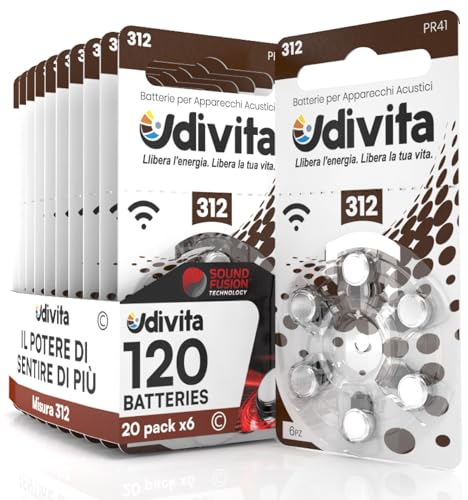120 Batterien für Ohr-Hörgeräte Udivita Größe 312. - 20 Blister mit 6 Batterien von Udivita