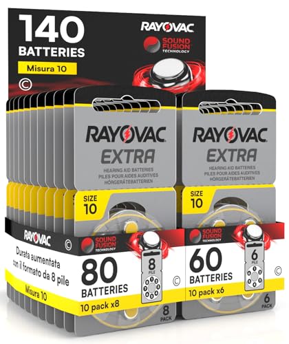 140 Rayovac Batterien für Hörgeräte Größe Extra 10 Sound Fusion Technology - 10 Blister mit 6 und 10 Blisterpackungen mit 8 Batterien von Udivita