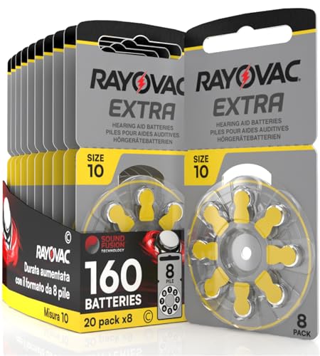 160 Batterien für Hörgeräte Rayovac Extra Größe 10. - 20 Blister mit 8 Batterien von Udivita
