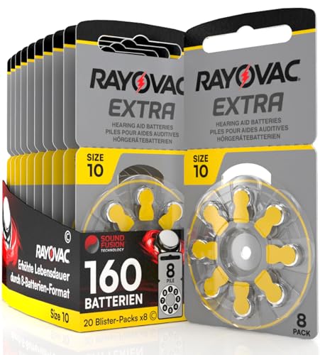 160 Batterien für Hörgeräte Rayovac Extra Größe 10. - 20 Blister mit 8 Batterien von Udivita