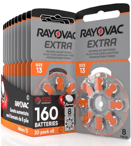 160 Batterien für Hörgeräte Rayovac Extra Größe 13. - 20 Blister mit 8 Batterien von Udivita