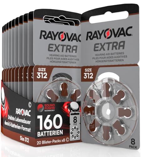 160 Batterien für Hörgeräte Rayovac Extra Größe 312-20 Blister mit 8 Batterien von Udivita