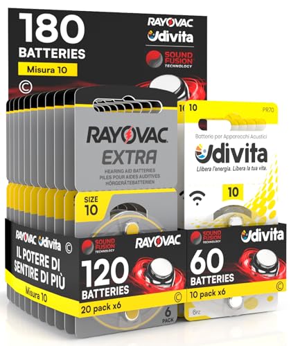 180 Batterien für Hörgeräte Rayovac Extra Advanced 10. - 120 Rayovac + 60 Lebensdauer von Udivita
