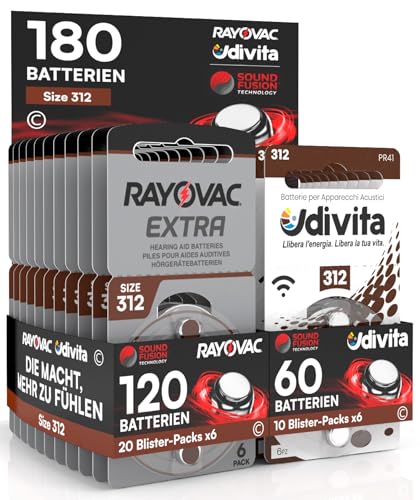 180 Batterien für Hörgeräte Rayovac Extra Advanced 312. - 120 Rayovac + 60 Lebensdauer von Udivita