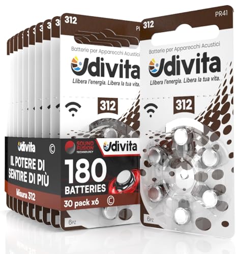 180 Batterien für Hörgeräte Udivita Größe 312. - 30 Blister mit 6 Batterien von Udivita
