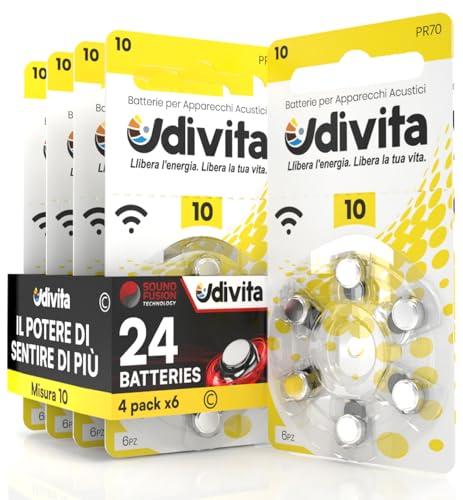 24 Udivita Batterien für Hörgeräte Größe 10 Zinkluft - 4 Blisterpackungen à 6 Stück von Udivita