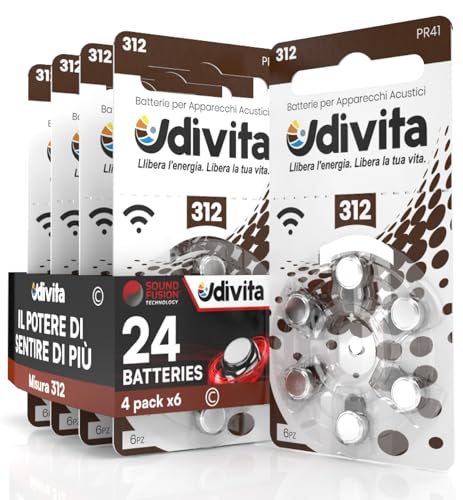 24 Udivita Batterien für Hörgeräte Größe 312 Zinkluft - 4 Blisterpackungen mit 6 Batterien von Udivita