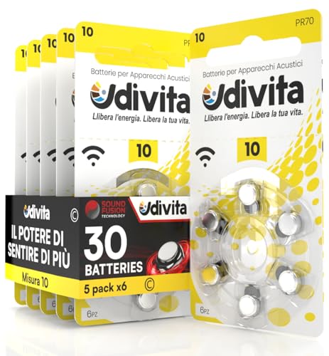 30 Udivita Batterien für Hörgeräte Größe 10 Zinkluft - 5 Blisterpackungen mit 6 Batterien von Udivita