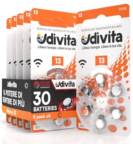 30 Udivita Batterien für Hörgeräte Größe 13 Zinkluft - 5 Blisterpackungen mit 6 Batterien von Udivita