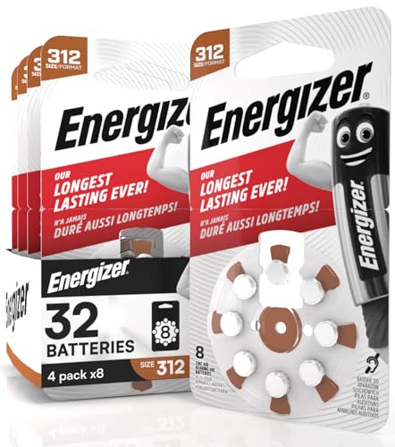 32 Batterien Energizer für Hörgeräte Kopfhörer Größe 312 braun mit PowerSeal Technologie – 4 Blister mit 8 Batterien von Udivita