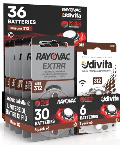 36 Batterien für Hörgeräte Rayovac 312 Extra Advanced - 30 Rayovac + 6 Udivita von Udivita
