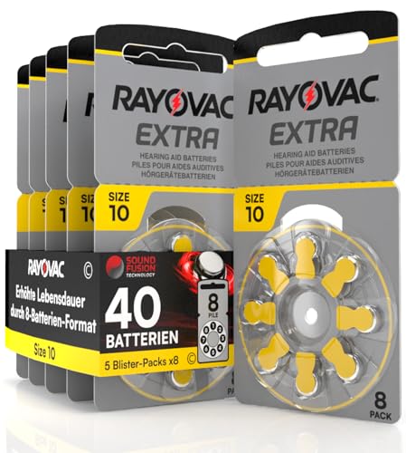 40 Batterien für Hörgeräte Rayovac Extra 10. - 5 Blister à 8 Batterien von Udivita