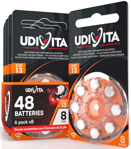 48 Batterien für Hörgeräte Udivita Größe 13 (Orange) PR48 Zink-Luft mit Sound Fusion-Technologie – 6 Blister mit 8 Batterien von Udivita