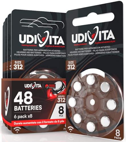 48 Batterien für Hörgeräte Udivita Größe 312 (Braun) PR41 Zink-Luft mit Sound Fusion-Technologie – 6 Blister mit 8 Batterien von Udivita