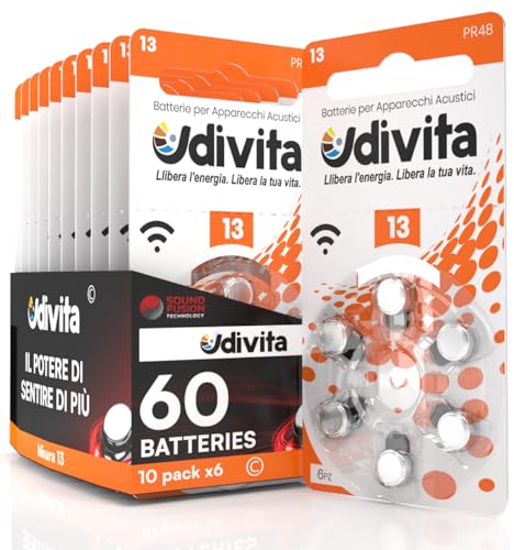 60 Batterien für Hörgeräte Udivita Größe 13. mit Sound Fusion Technologie - 10 Blister mit 6 Batterien von Udivita