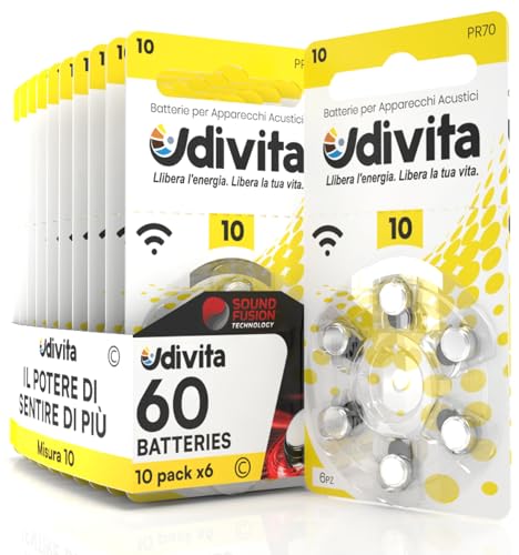 60 Batterien für Ohr-Hörgeräte Udivita Größe 10. - 10 Blister mit 6 Batterien 60 Batterien für Ohr-Hörgeräte Udivita Größe 10. - 10 Blister mit 6 Batterien von Udivita