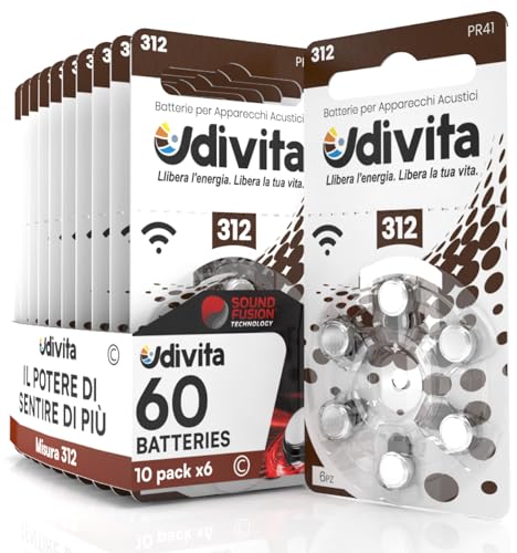 60 Batterien für Ohr-Hörgeräte Udivita Größe 312. - 10 Blister mit 6 Batterien 60 Batterien für Ohr-Hörgeräte Udivita Größe 312. - 10 Blister mit 6 Batterien von Udivita