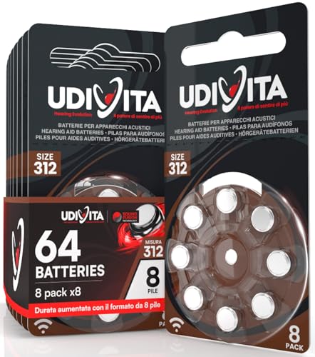 64 Batterien für Hörgeräte Udivita Größe 312 (Braun) PR41 Zink-Luft mit Sound Fusion-Technologie – 8 Blister mit 8 Batterien von Udivita