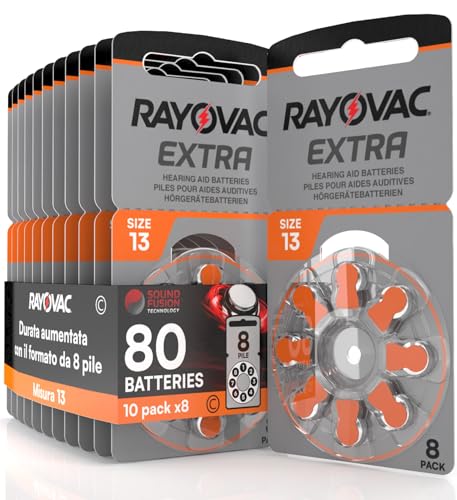 80 Batterien für Hörgeräte Rayovac Extra 13. - 10 Blister à 8 Batterien von Udivita