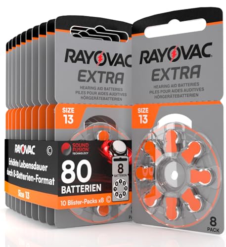 80 Batterien für Hörgeräte Rayovac Extra 13. - 10 Blister à 8 Batterien von Udivita