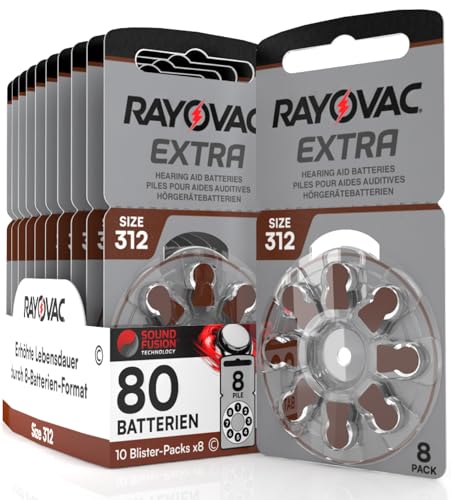 80 Batterien für Hörgeräte Rayovac Extra 312-10 Blister à 8 Batterien von Udivita